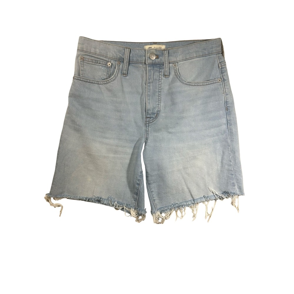 Madewell High-Rise Denim Mid-Length Shorts Light Wash Raw Hem Size 27